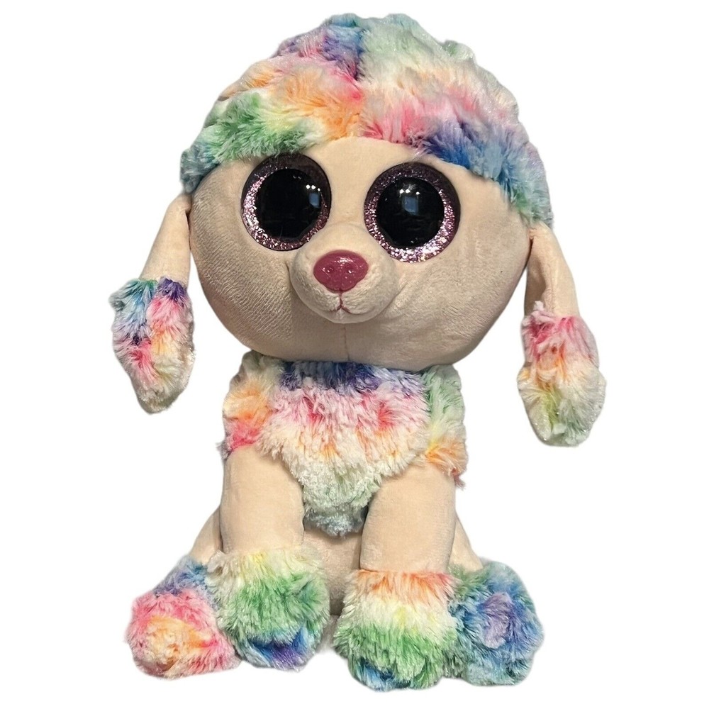 Ty Beanie Boos 9" RAINBOW Poodle Dog Plush Stuffed Animal Toy Heart Tags Pastel